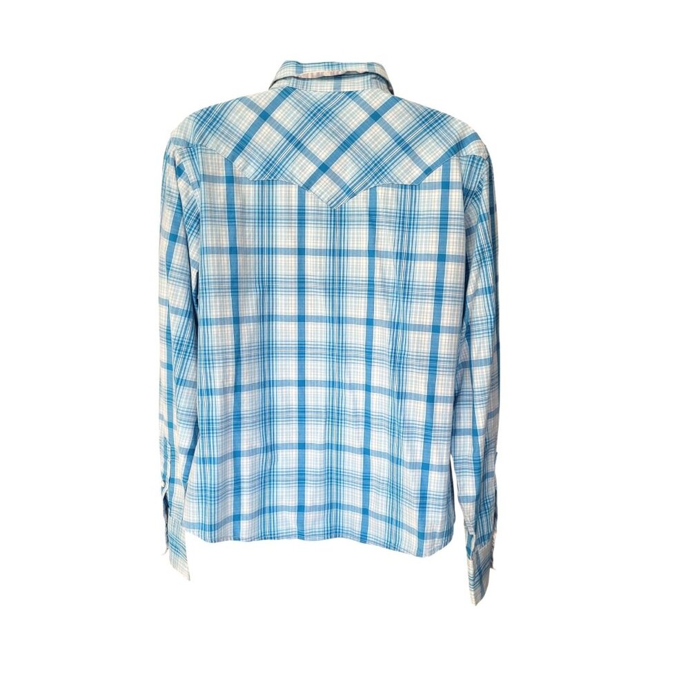 Cruel Girl Western Shirt Large Long Sleeve Pearl Snap Blue Plaid - Picture 10 of 11